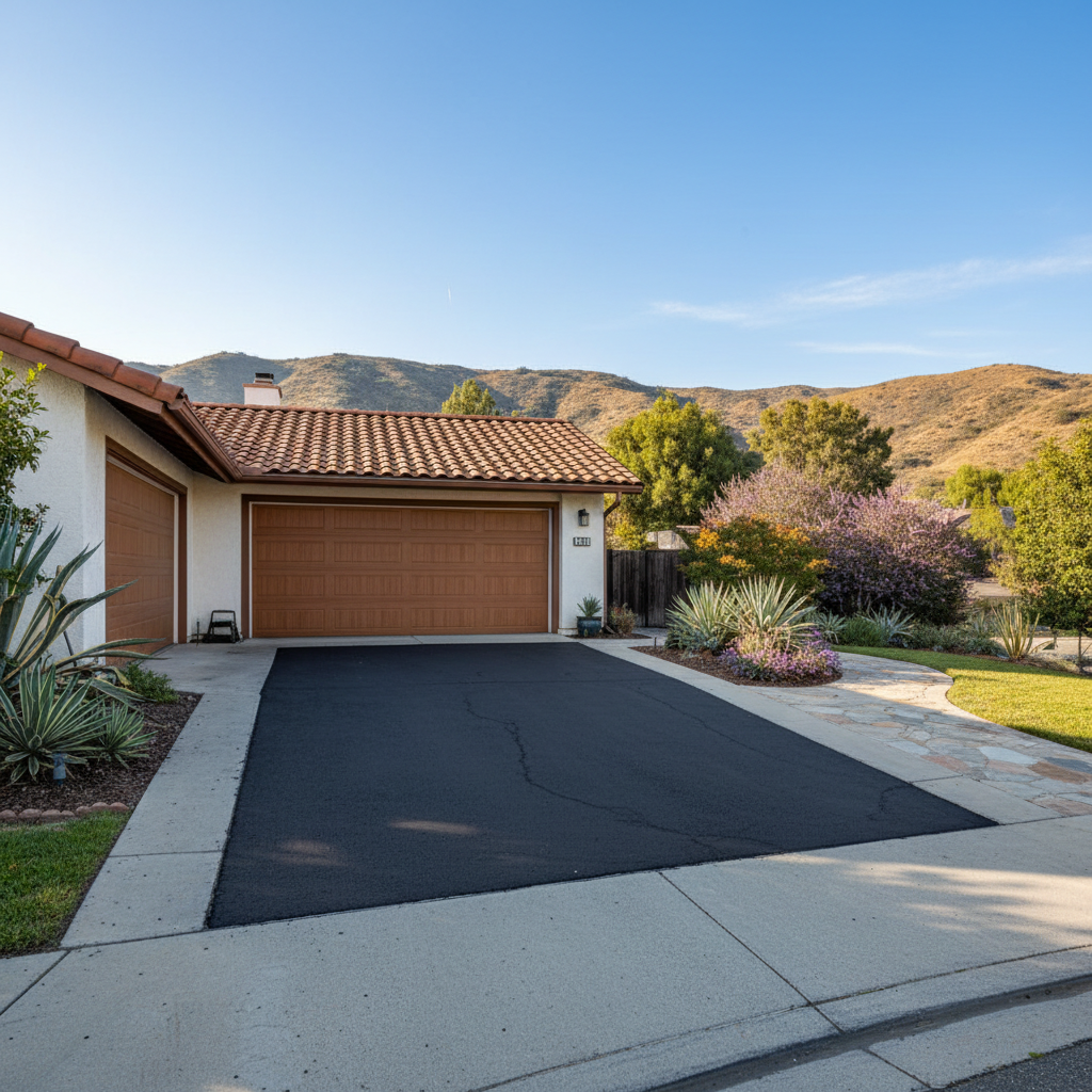 Completed asphalt repair work at a residential property in Van Nuys, CA