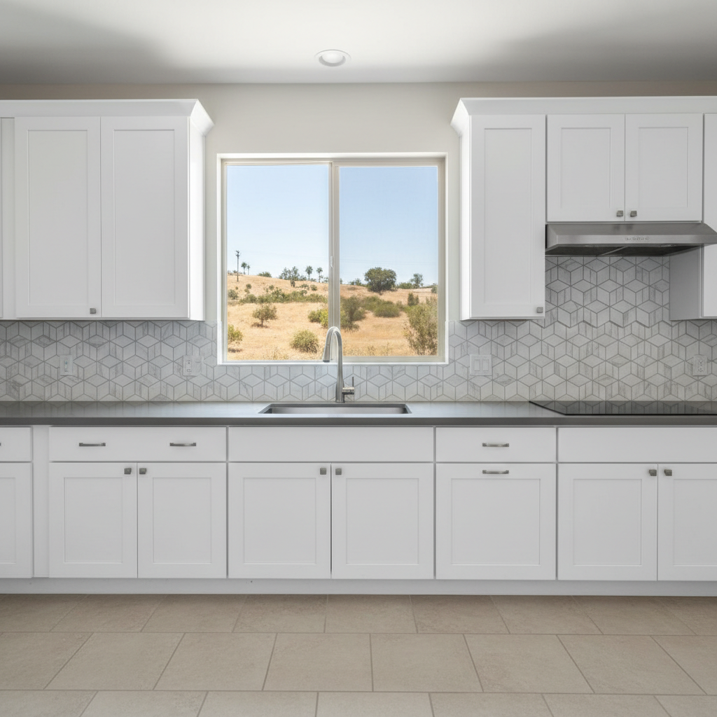 Completed backsplash installation work at a residential property in Corona, CA