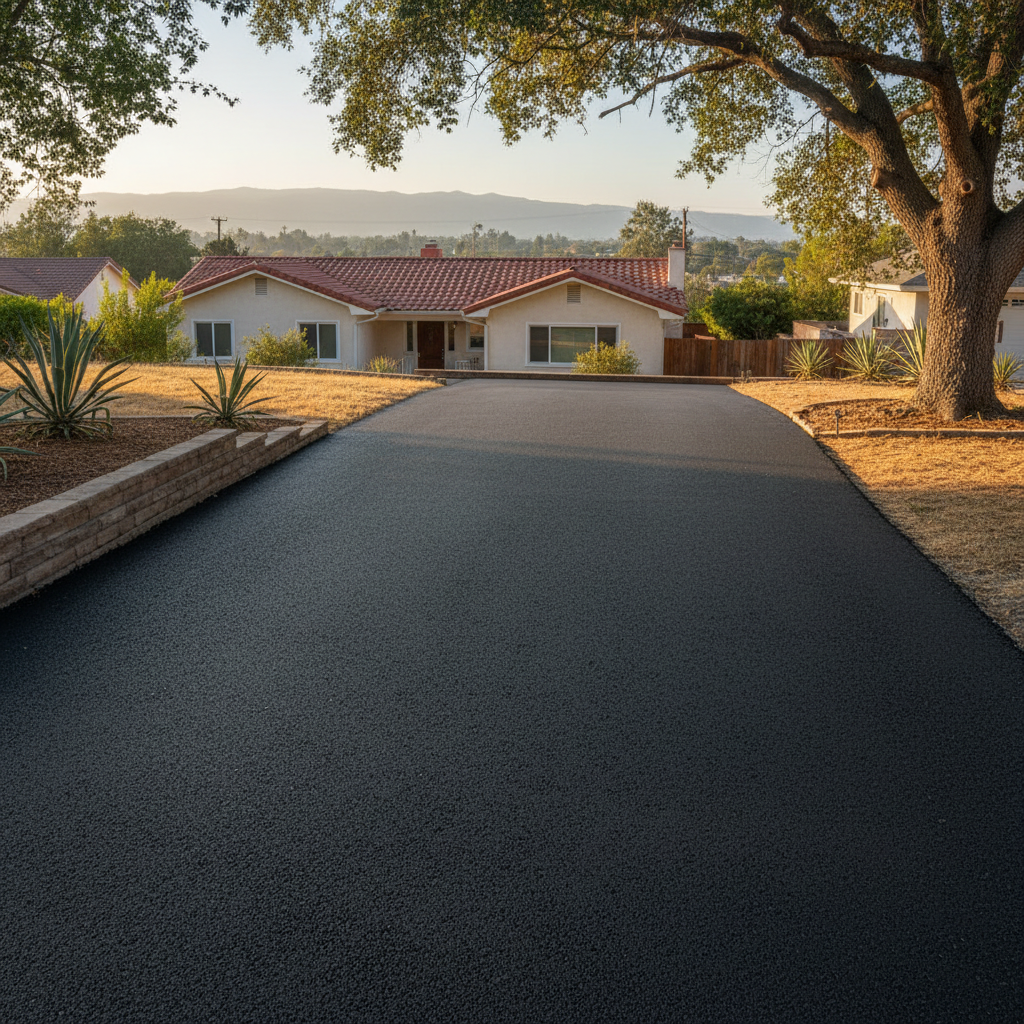 Completed asphalt paving work at a residential property in Van Nuys, CA