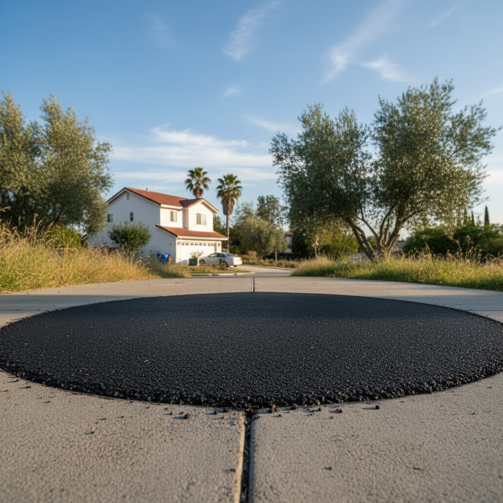 Completed asphalt patching work at a residential property in Van Nuys, CA