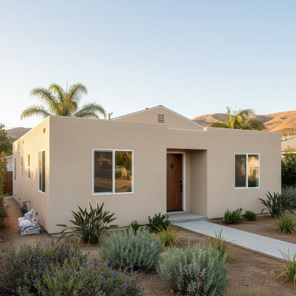 Completed stucco replacement work at a residential property in San Dimas, CA