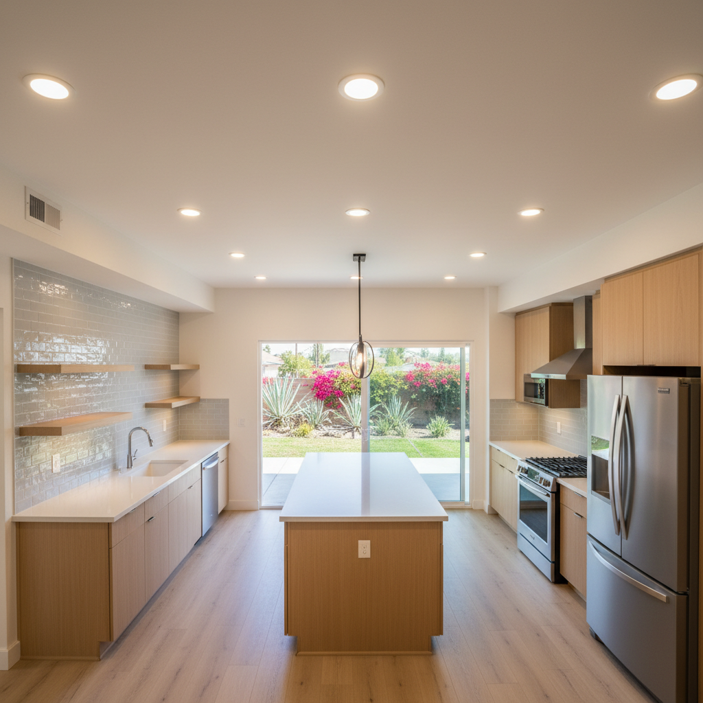 Completed kitchen lighting work at a residential property in Inglewood, CA