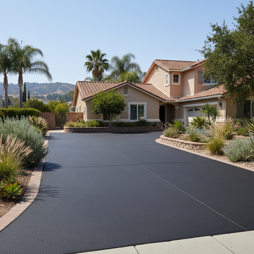 Completed asphalt paving work at a residential property in Placentia, CA