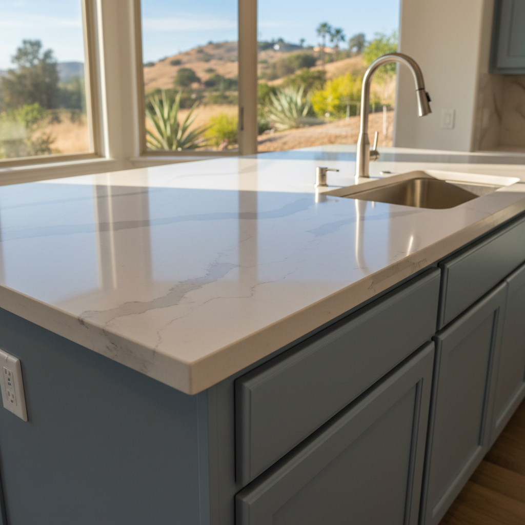 Completed countertop installation work at a residential property in Corona, CA