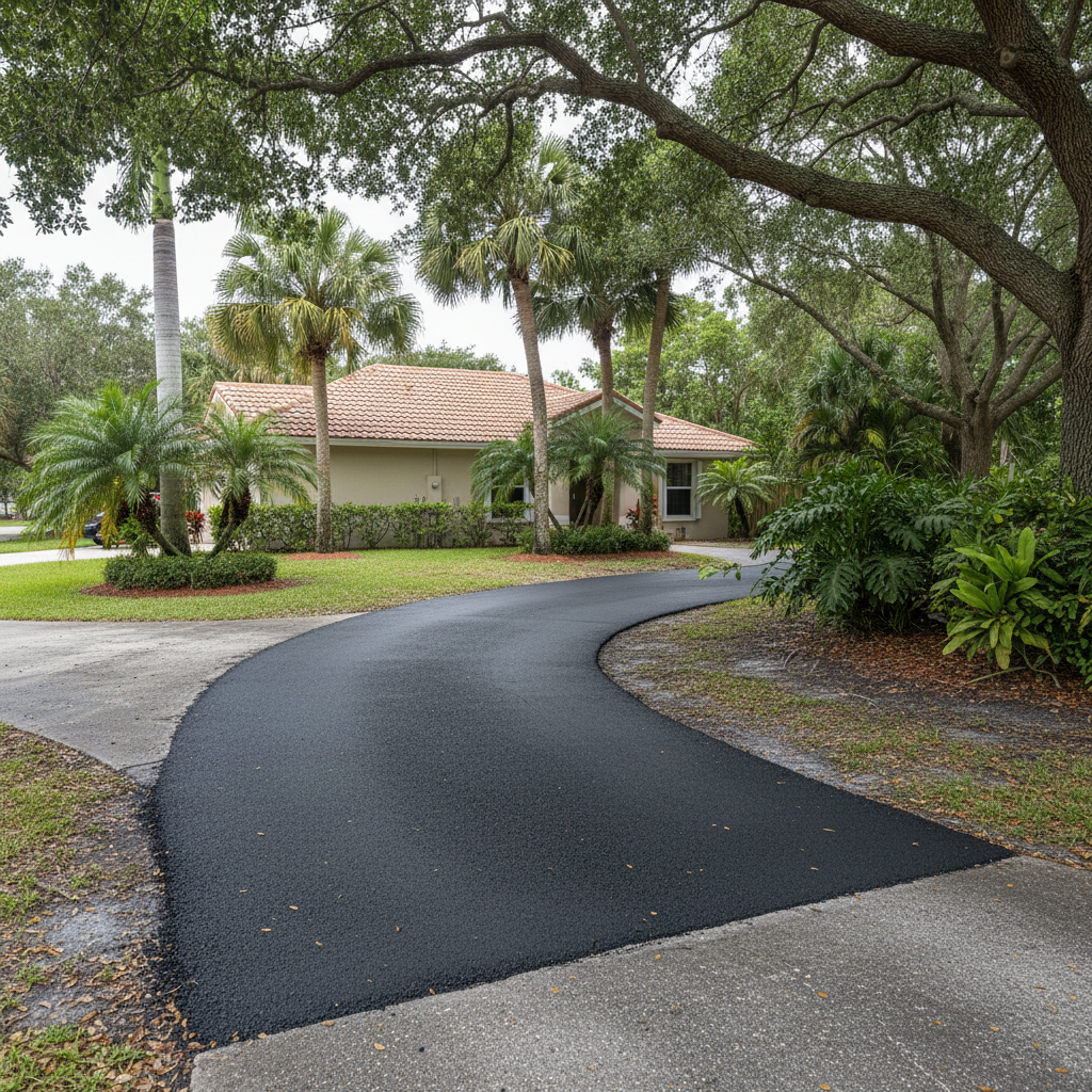 Completed asphalt repair work at a residential property in Sunrise, FL