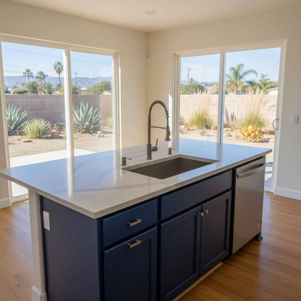 Completed kitchen island installation work at a residential property in Inglewood, CA