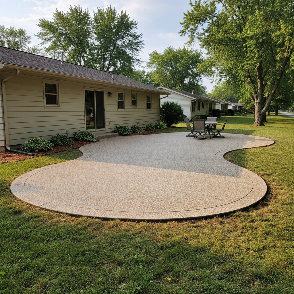 Completed concrete patios work at a residential property in Aurora, IL