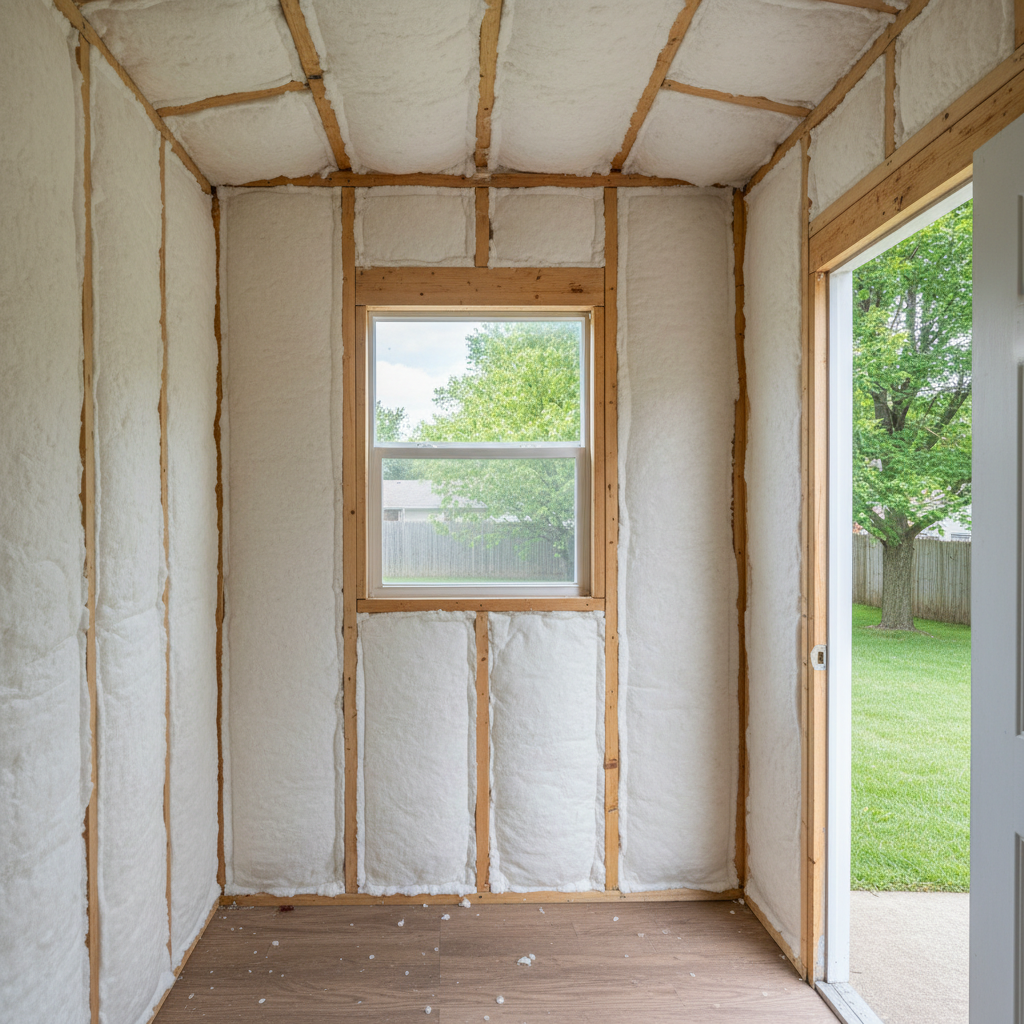 Completed shed insulation work at a residential property in Elgin, IL