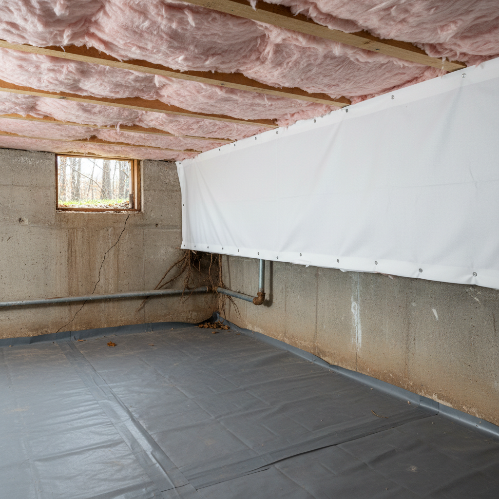 Completed crawl space insulation work at a residential property in Elgin, IL