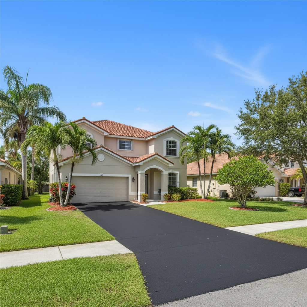 Completed asphalt paving work at a residential property in Sunrise, FL