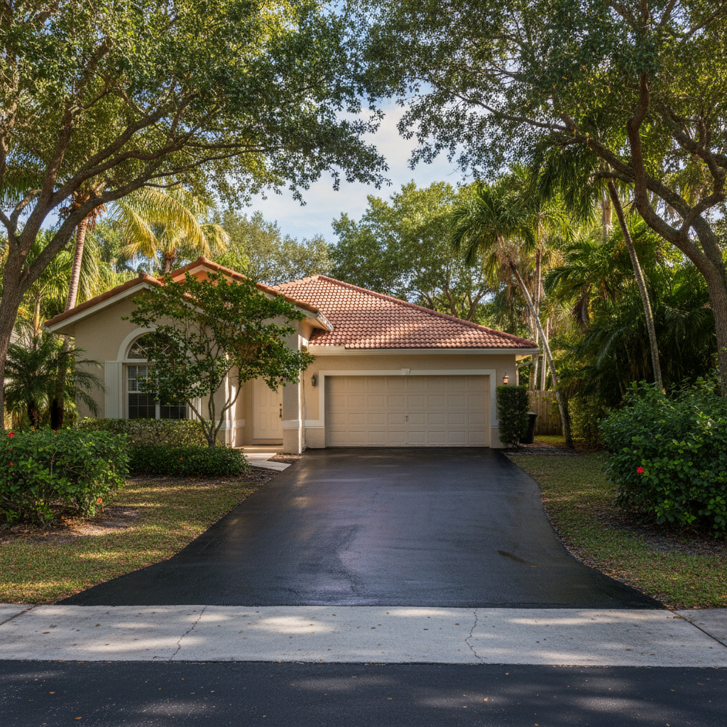 Completed asphalt sealcoating work at a residential property in Sunrise, FL