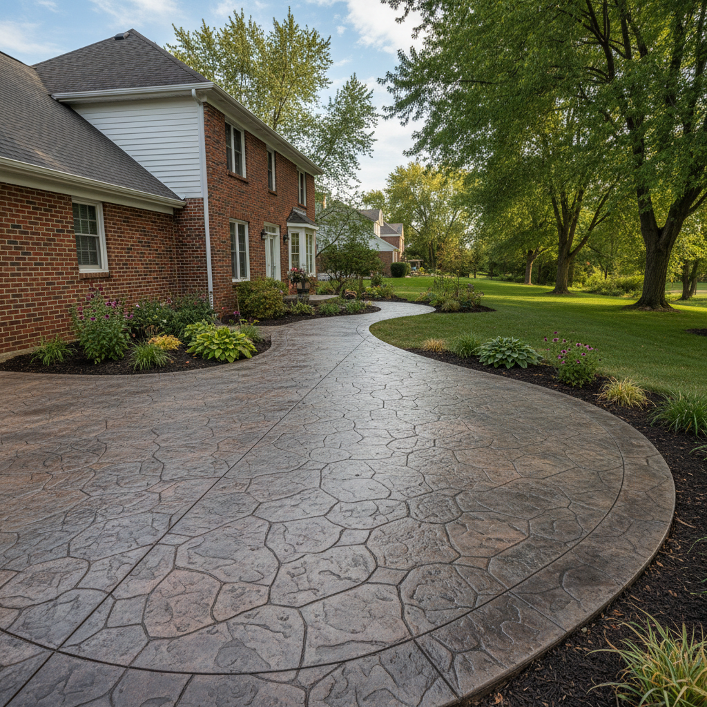 Completed stamped concrete work at a residential property in Aurora, IL