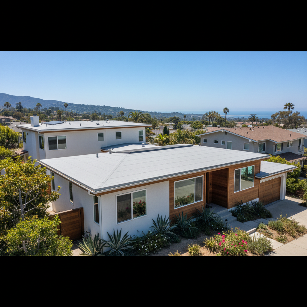 Completed flat roofing work at a residential property in Santa Monica, CA