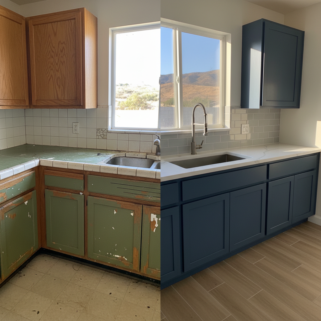 Completed countertop installation work at a residential property in Corona, CA