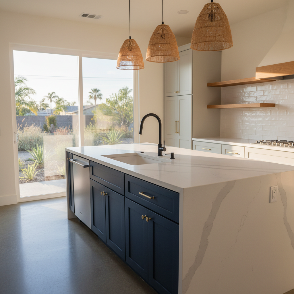 Completed kitchen island installation work at a residential property in Inglewood, CA