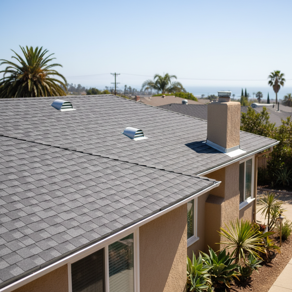 Completed roof replacement work at a residential property in Santa Monica, CA