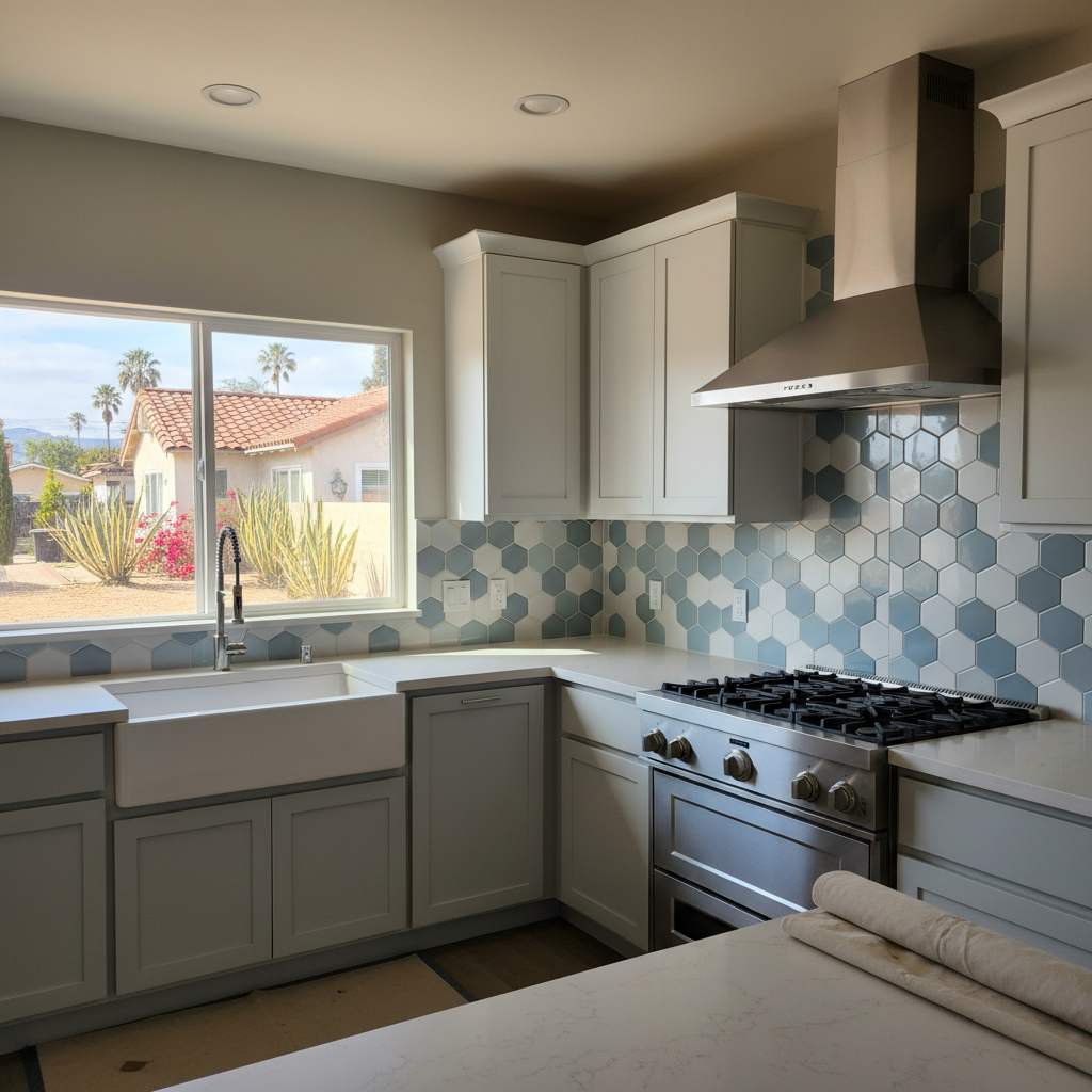 Completed backsplash installation work at a residential property in Inglewood, CA