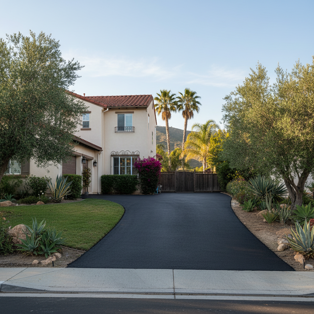 Completed residential asphalt work at a residential property in Placentia, CA