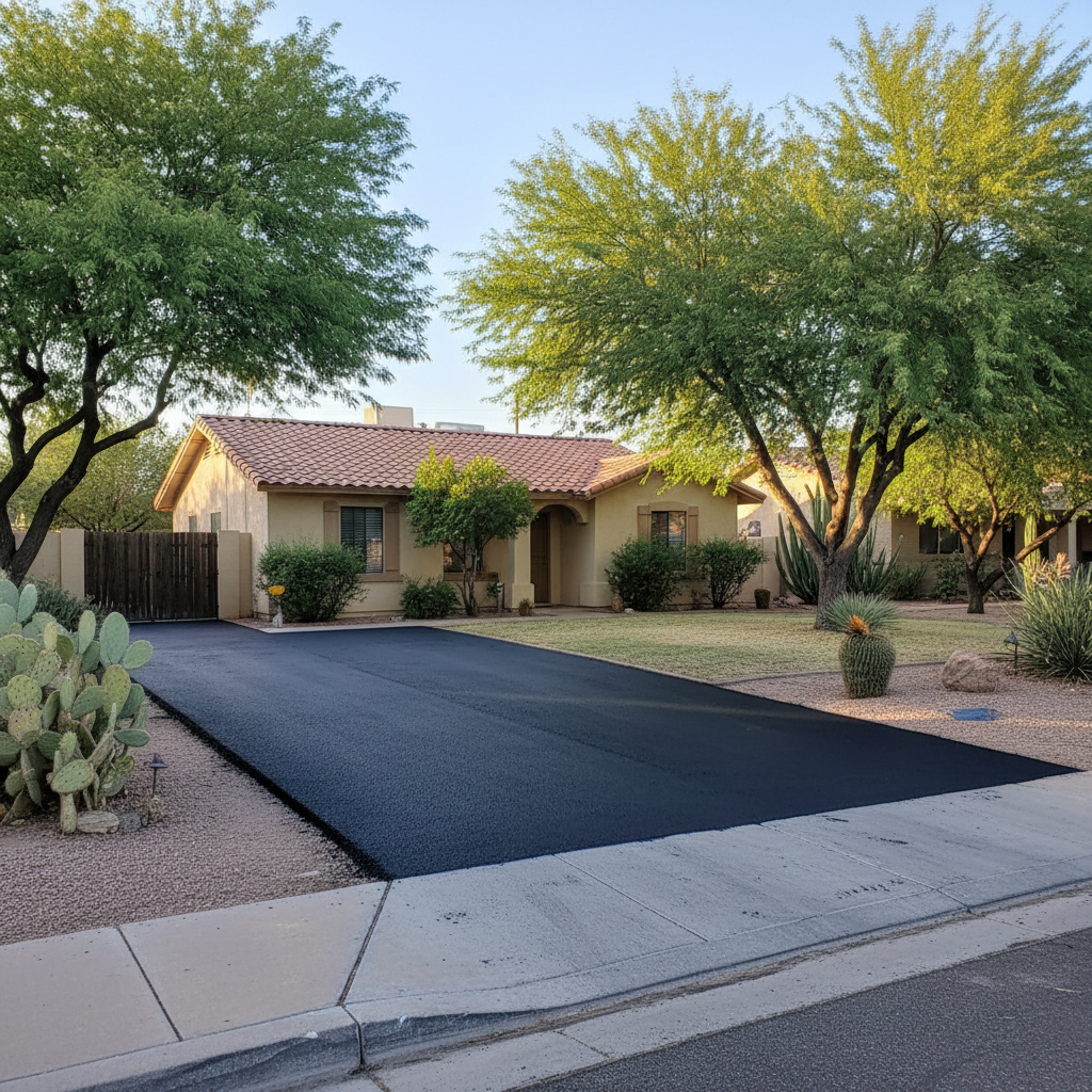 Completed driveway paving work at a residential property in Tucson , AZ