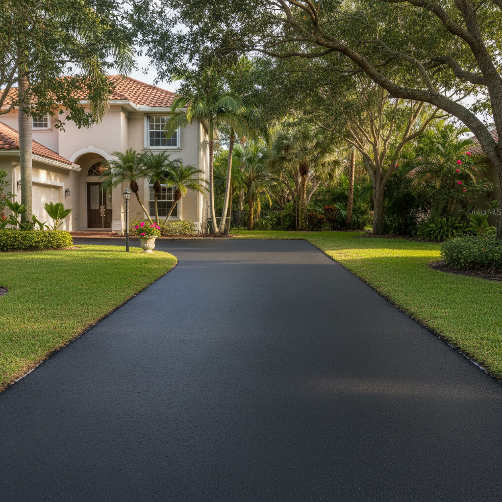 Completed asphalt paving work at a residential property in Sunrise, FL