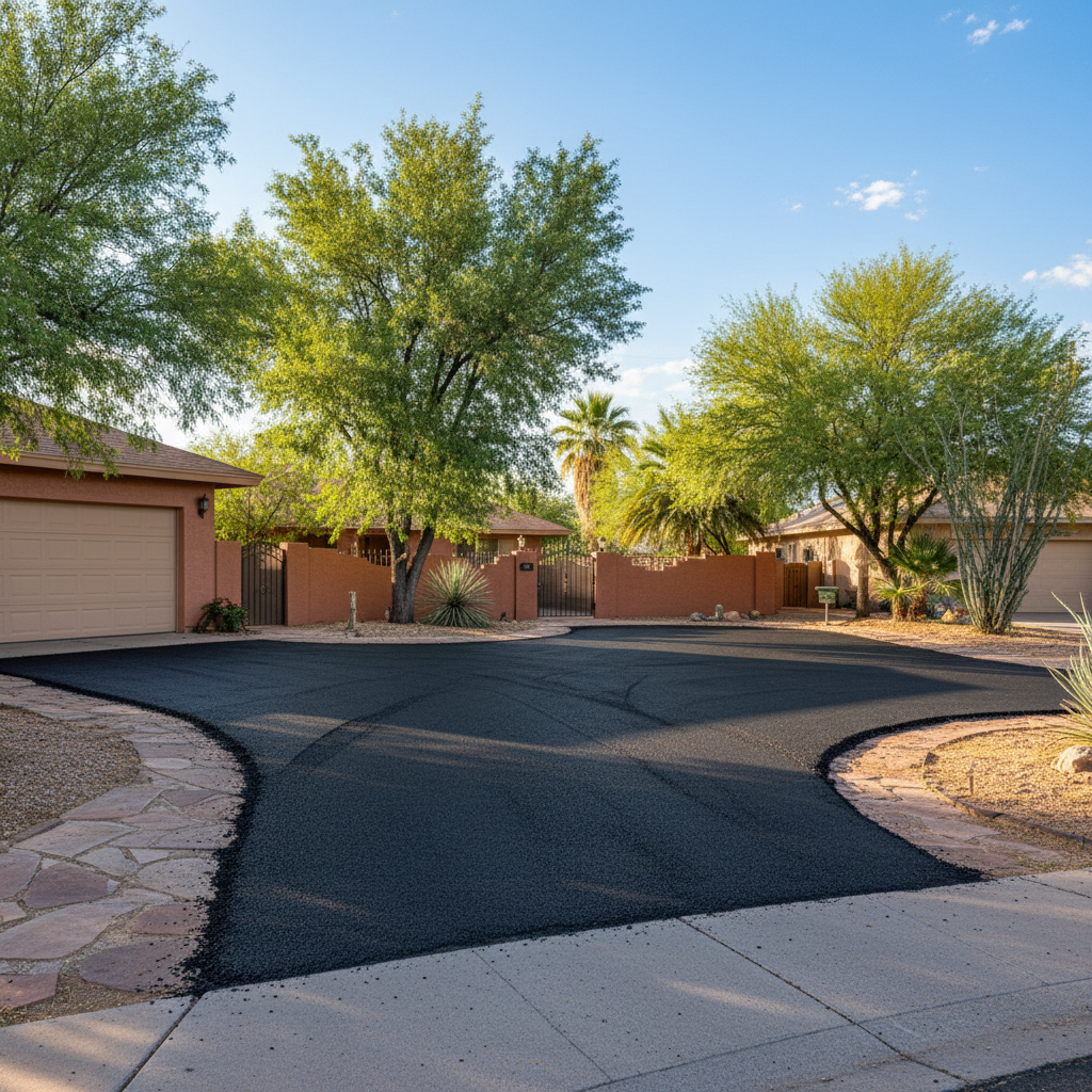 Completed asphalt milling work at a residential property in Tucson , AZ