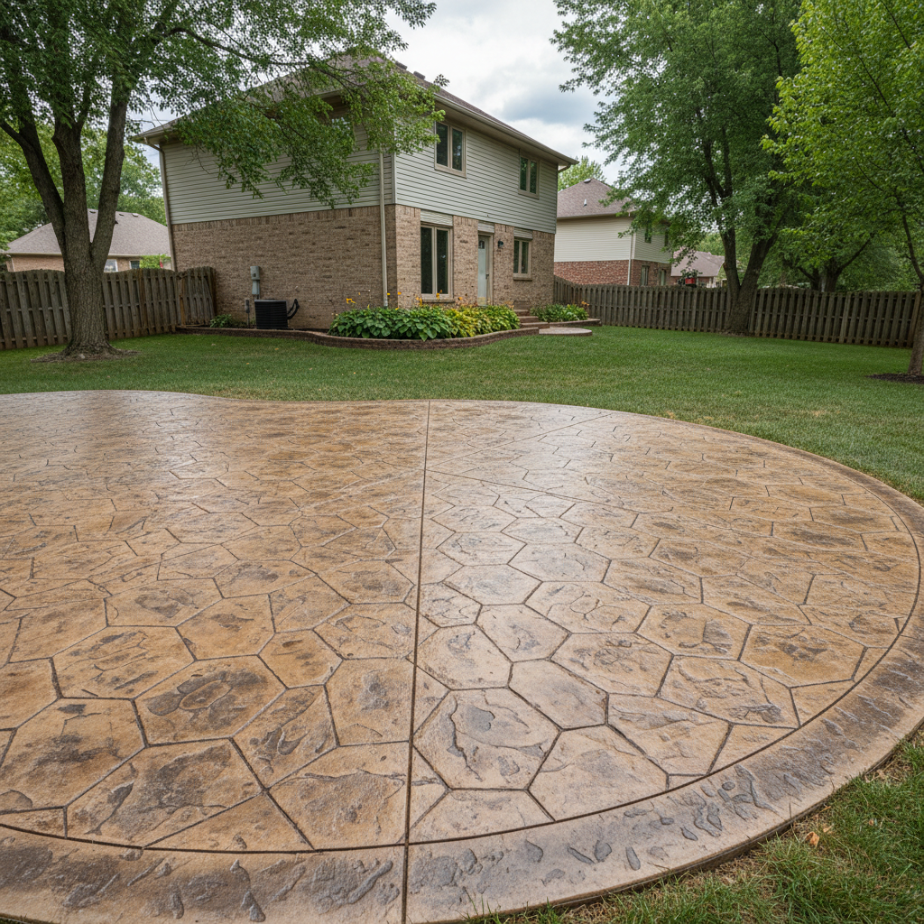 Completed stamped concrete work at a residential property in Aurora, IL