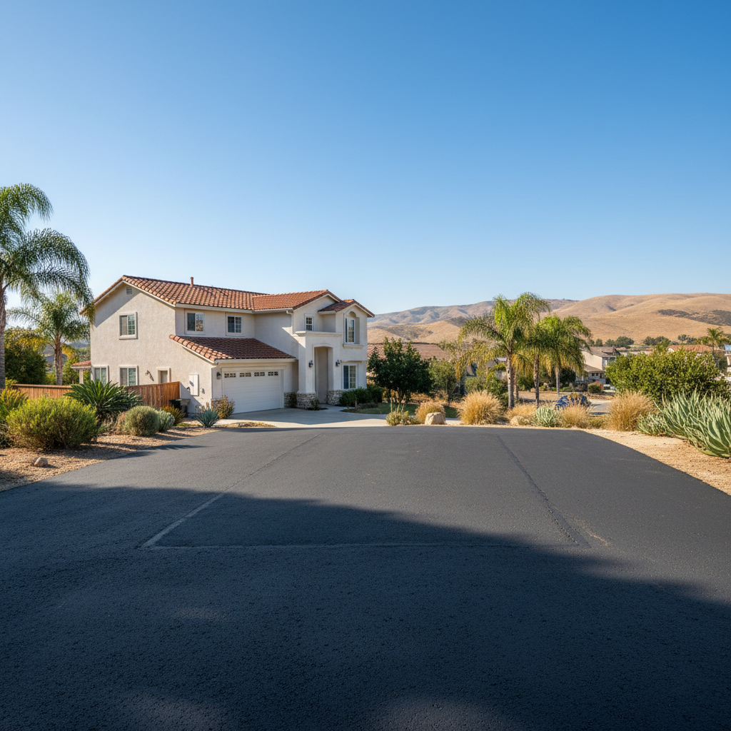 Completed asphalt patching work at a residential property in San Marcos, CA