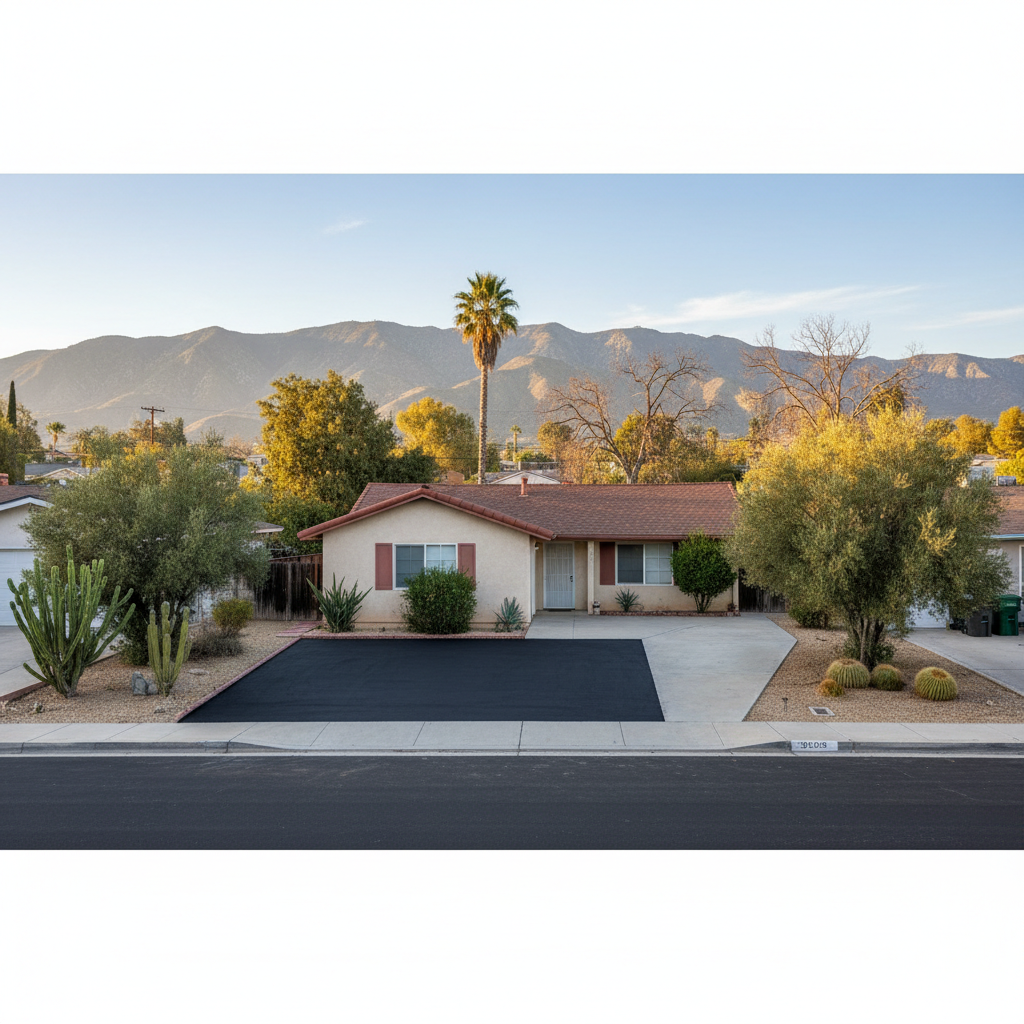 Completed asphalt patching work at a residential property in Colton, CA