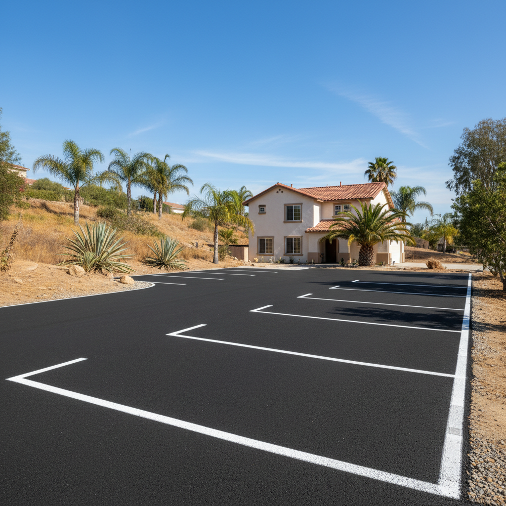 Completed asphalt striping work at a residential property in Colton, CA