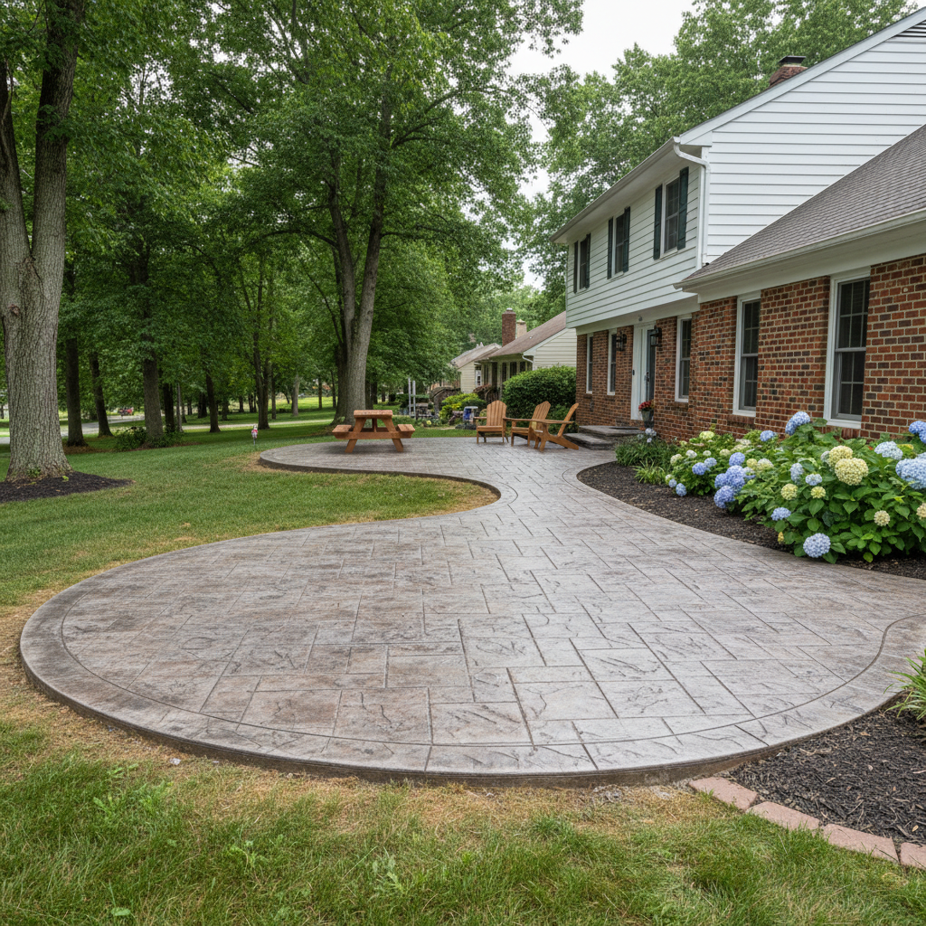 Completed stamped concrete work at a residential property in Waldorf, MD