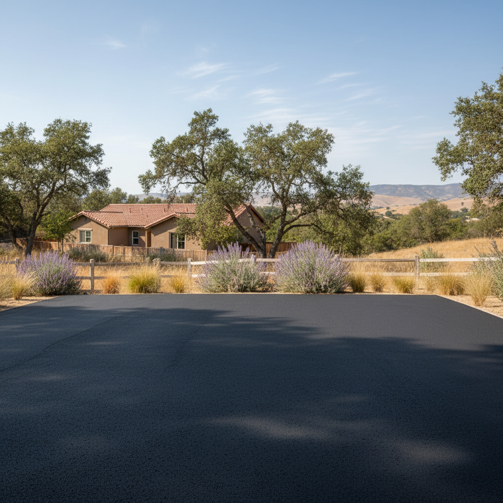 Completed driveway paving work at a residential property in Menifee, CA