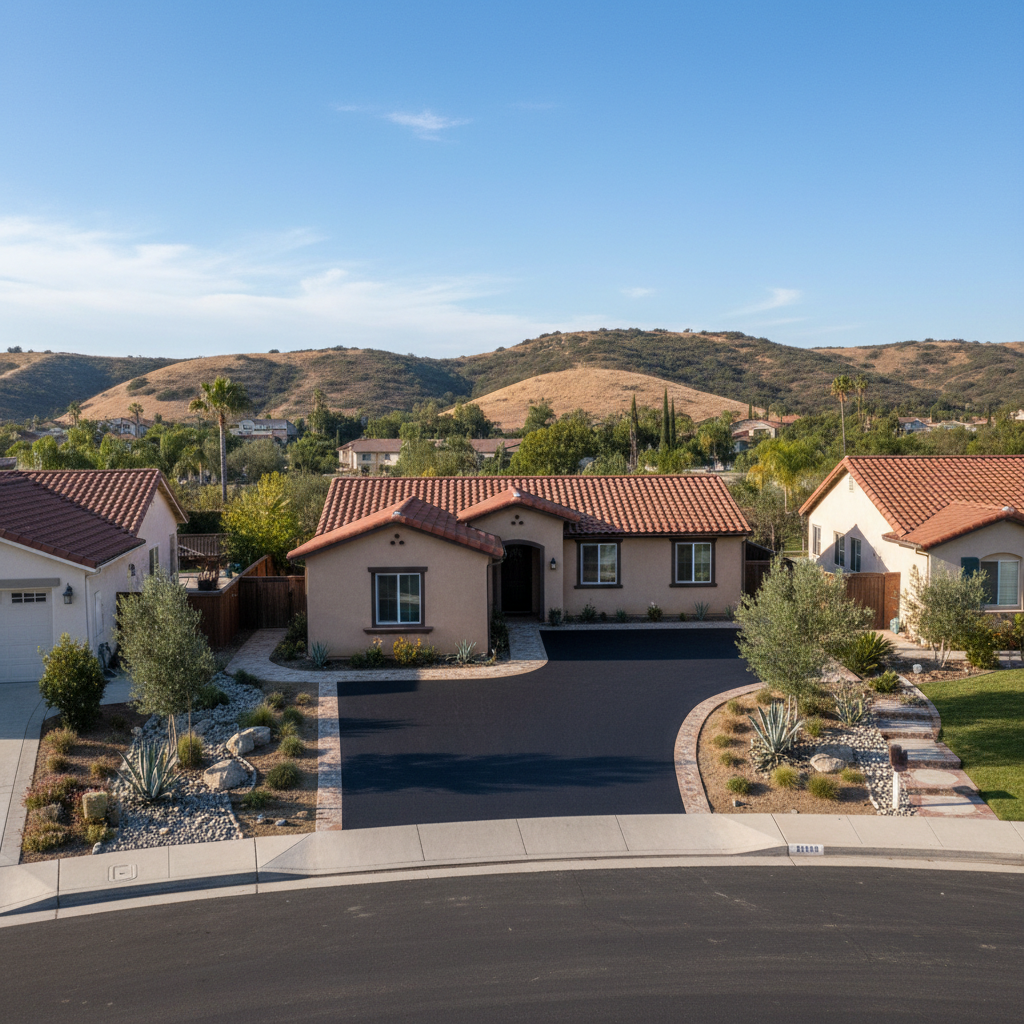 Completed residential asphalt work at a residential property in Menifee, CA