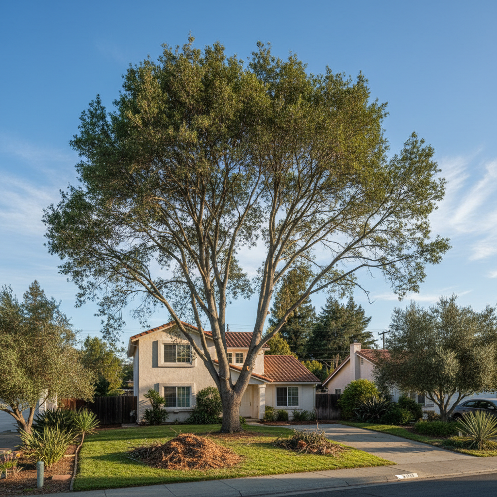 Completed tree trimming work at a residential property in Fremont, CA