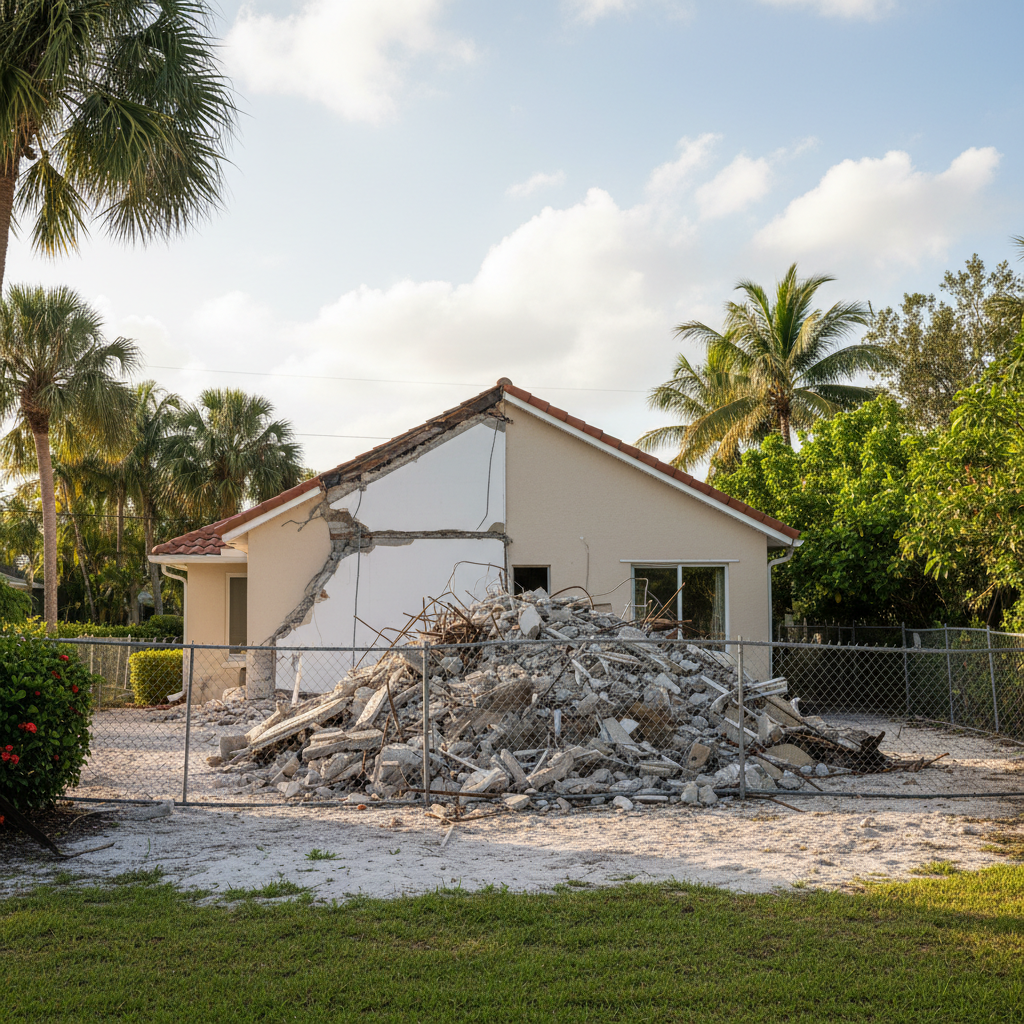 Completed partial building demolition work at a residential property in Cape Coral, FL