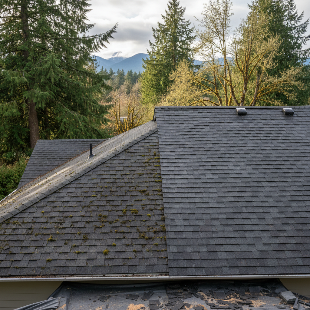 Completed roof repair work at a residential property in Sammamish, WA