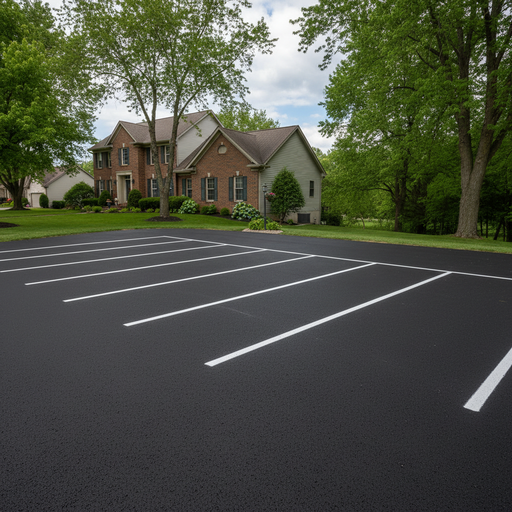 Completed asphalt striping work at a residential property in Cleveland, OH