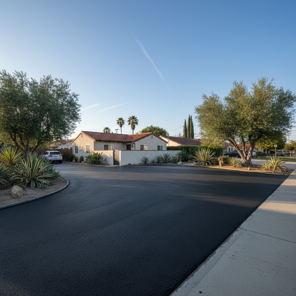 Completed parking lot paving work at a residential property in Los Angeles, CA