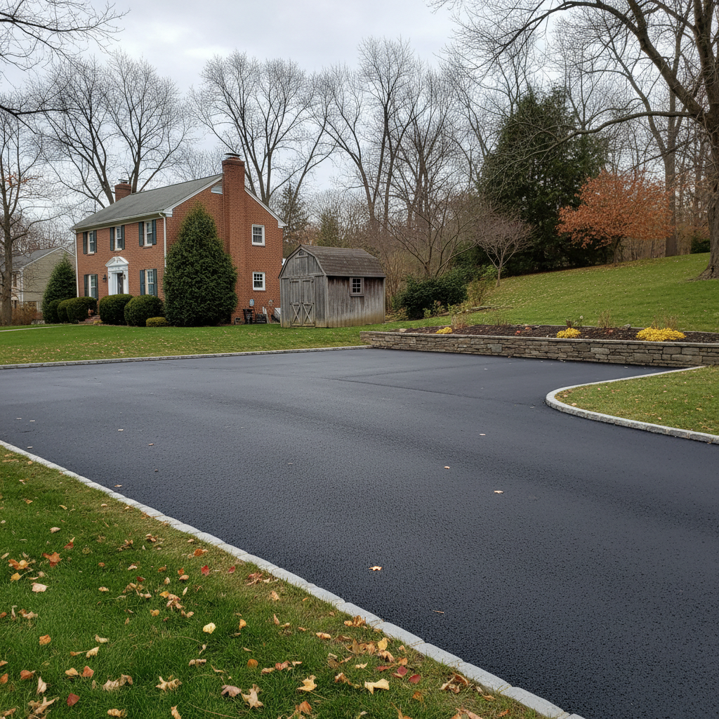Completed parking lot paving work at a residential property in Philadelphia, PA