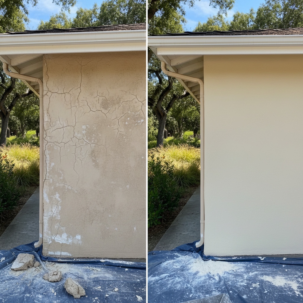 Completed stucco replacement work at a residential property in Atherton, CA