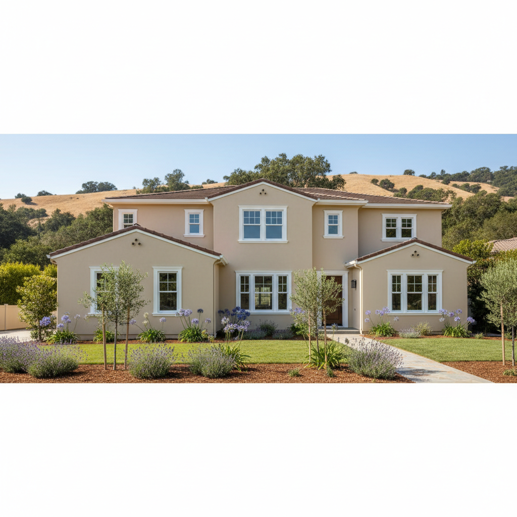Completed stucco painting work at a residential property in Atherton, CA