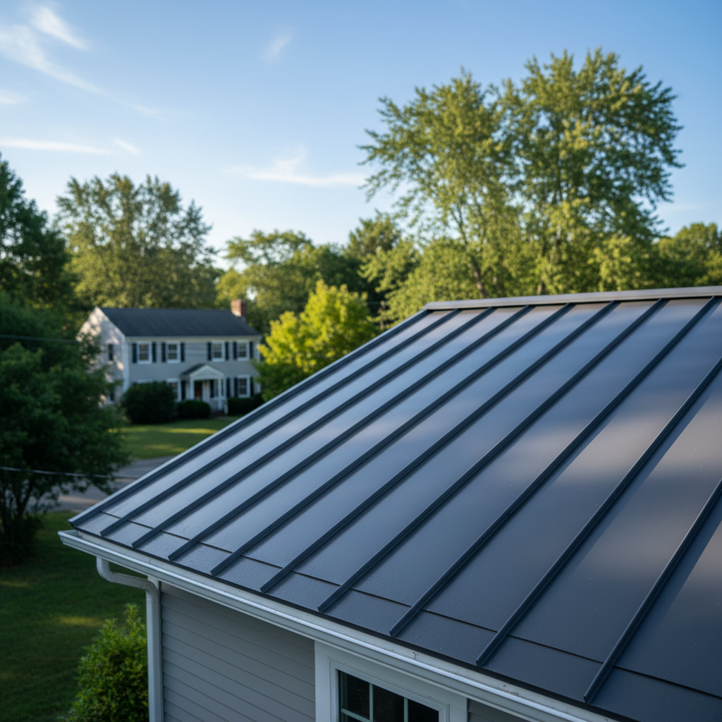 Completed metal roofing work at a residential property in West Greenwich, RI