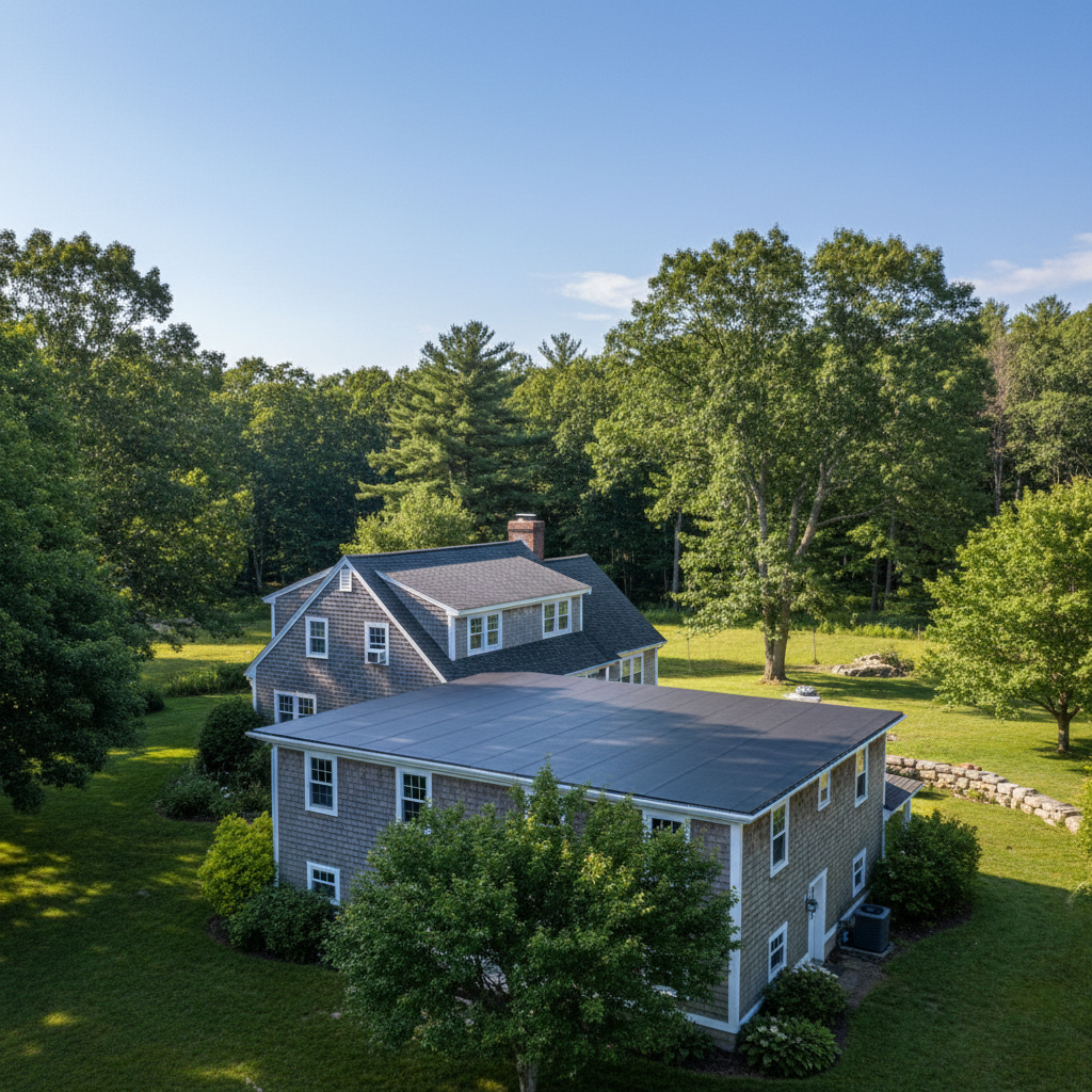 Completed flat roofing work at a residential property in West Greenwich, RI