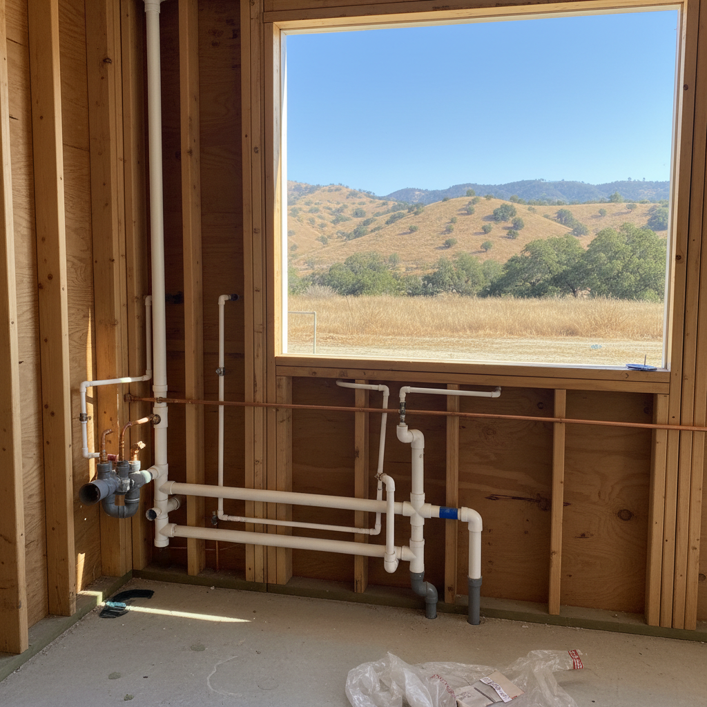 Completed plumbing rough-in work at a residential property in Santa Clarita, CA
