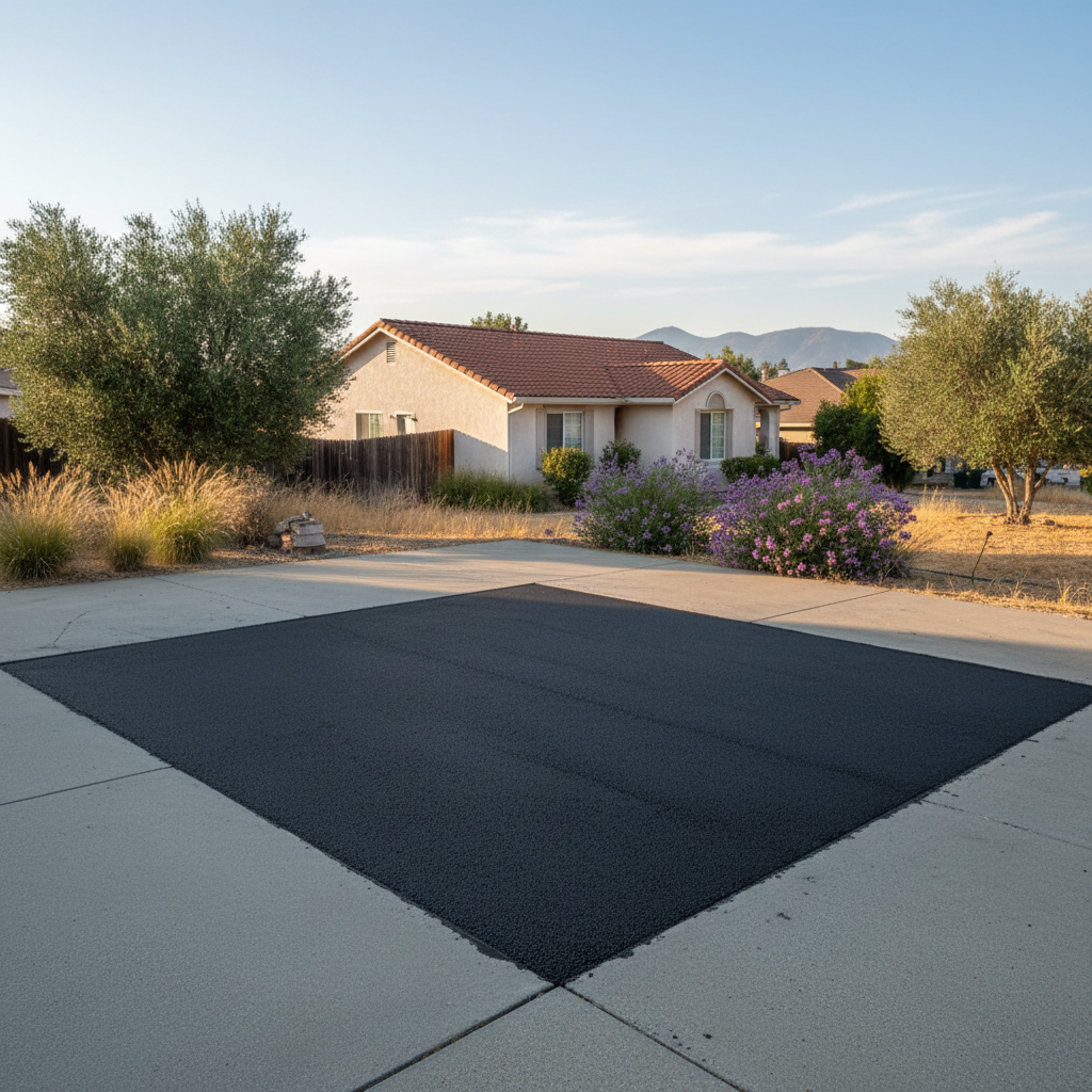 Completed asphalt repair work at a residential property in Yuba City, CA