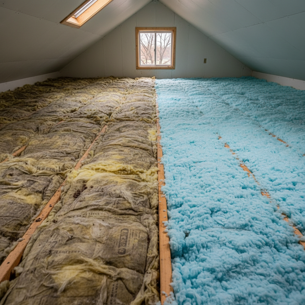 Completed attic insulation work at a residential property in Evanston, IL