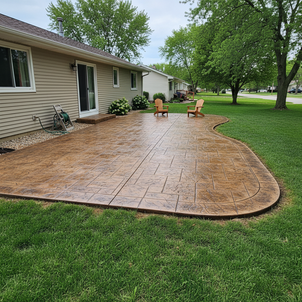 Completed stamped concrete work at a residential property in Joliet, IL
