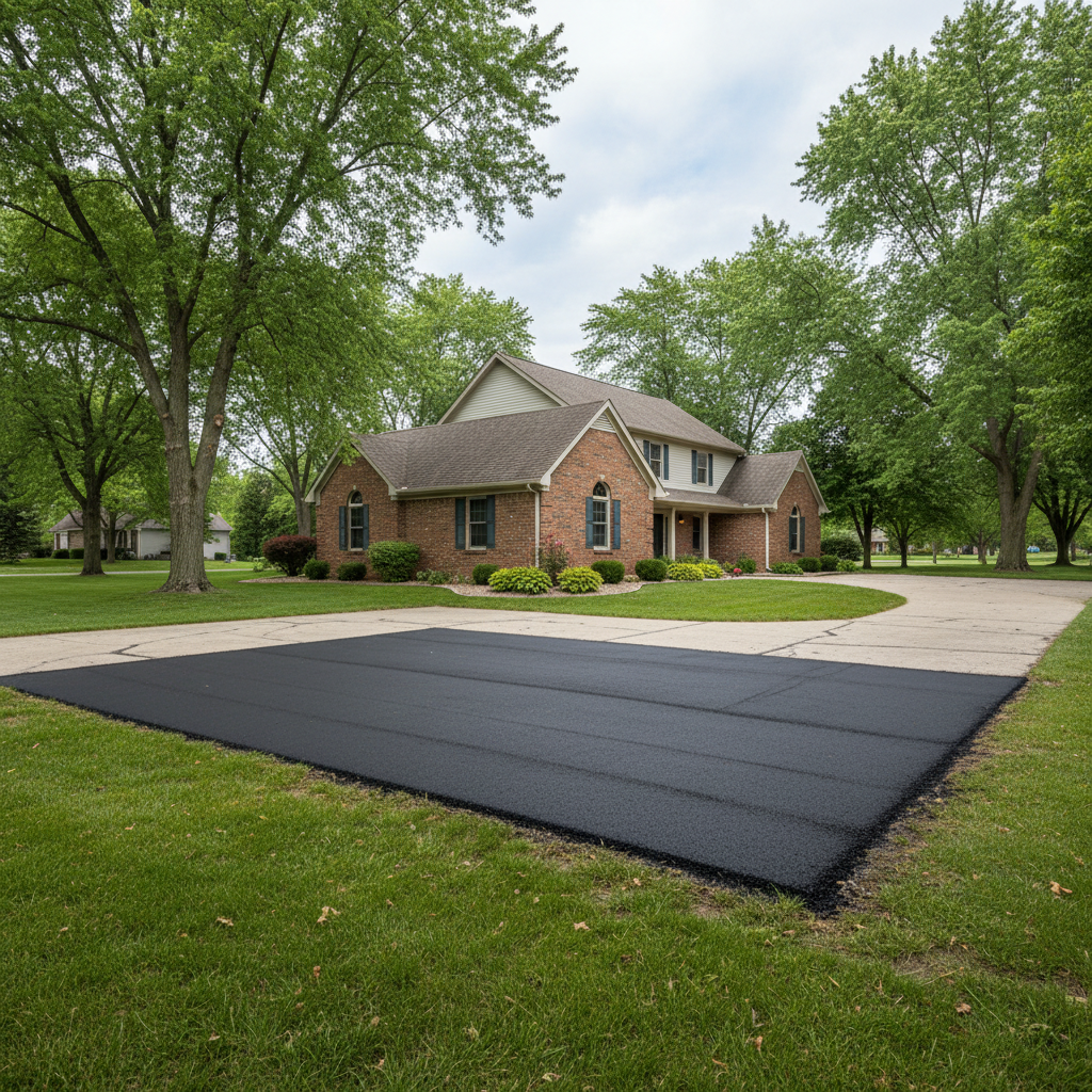 Completed asphalt patching work at a residential property in Elkhart, IN