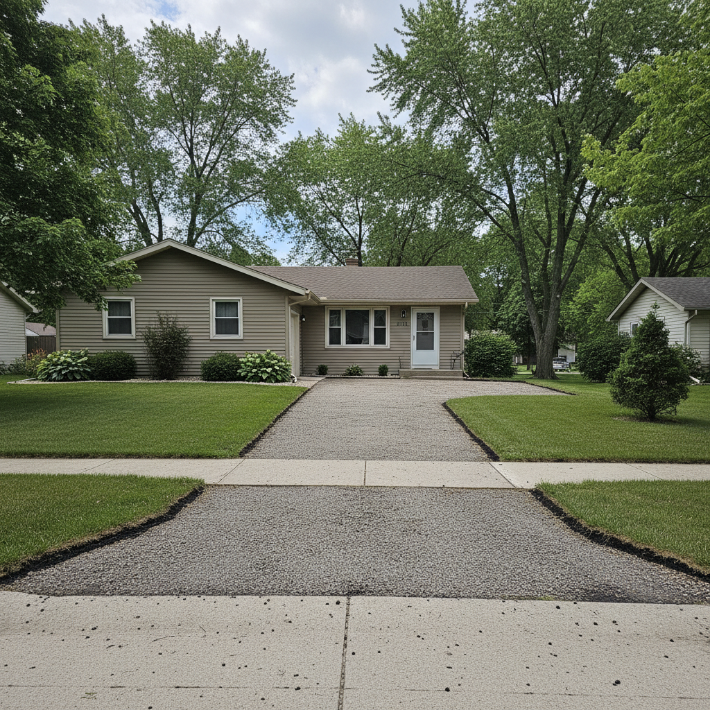 Completed asphalt milling work at a residential property in Elkhart, IN