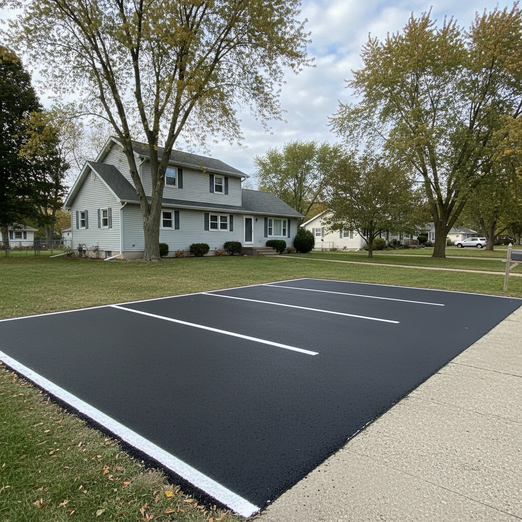 Completed asphalt striping work at a residential property in Michigan City, IN