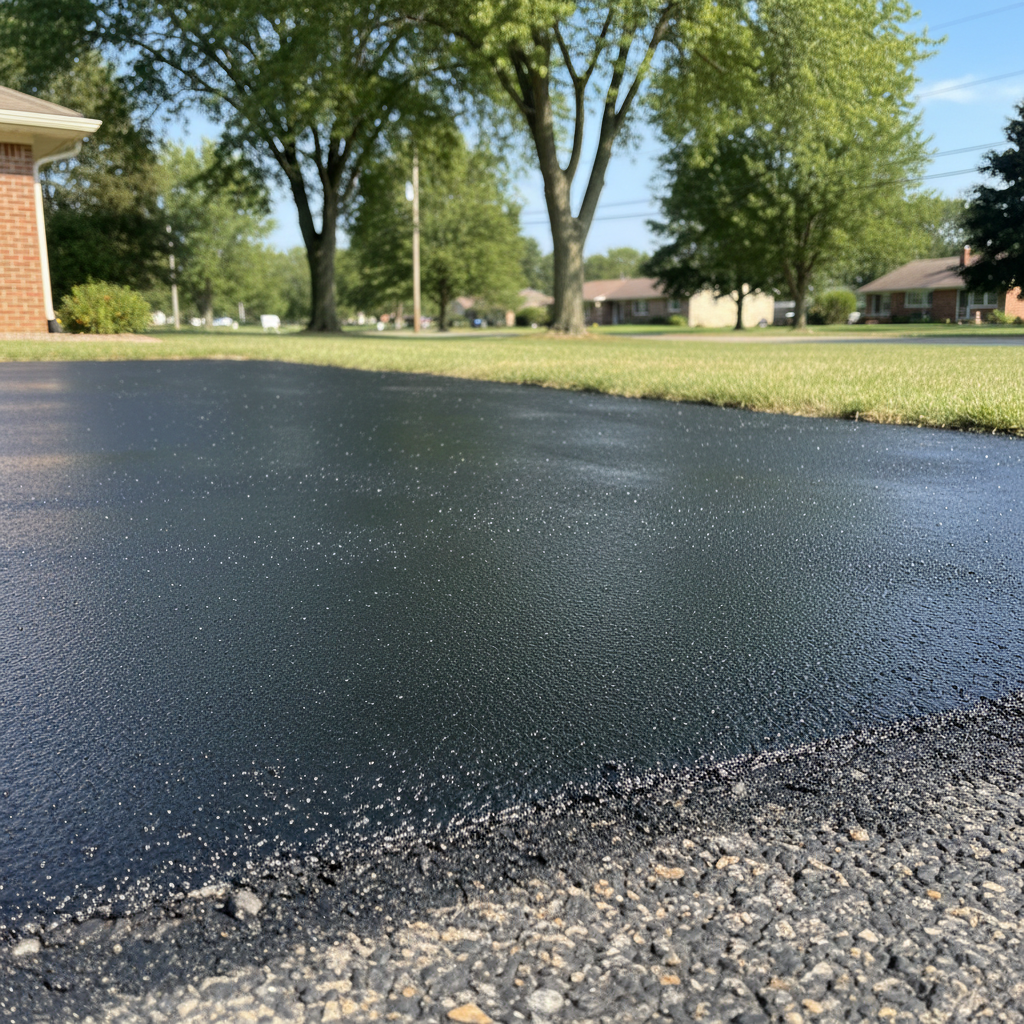 Completed asphalt sealcoating work at a residential property in Goshen, IN